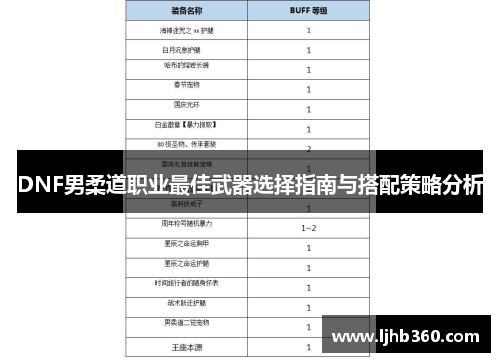 DNF男柔道职业最佳武器选择指南与搭配策略分析